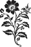 noir bloesem detail hand- getrokken vector logo embleem grillig flora iconisch zwart ontwerp in handgemaakt vector