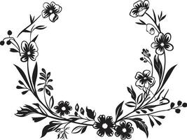 chique geïnkt plantkunde wijnoogst zwart emblematisch schetsen etherisch noir bloesem kronieken humeurig hand- getrokken pictogrammen vector