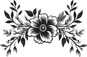 noir bloesem etsen ingewikkeld zwart embleem schetsen inkt noir botanisch harmonie wijnoogst hand- getrokken bloemen vector