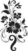 noir botanisch rapsodie hand- getrokken vector iconisch ontwerpen grafiet bloemblad melodieën zwart vector embleem kronieken