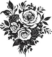 geavanceerde bloeien ruikertje decoratief zwart icoon wijnoogst bloemen medley zwart vector boeket