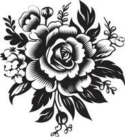 geavanceerde boeket elegantie decoratief zwart vector embleem wijnoogst bloemen fusie zwart boeket icoon