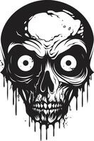 vreselijk zombie gezicht zwart schedel icoon ontwerp griezelig ondood schedel vector zombie embleem
