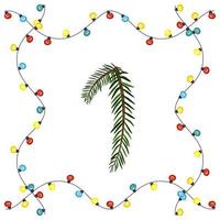 nummer één van groene kerstboomtakken. feestelijk lettertype en frame van slinger, symbool van gelukkig nieuwjaar en kerstmis, karakter voor datumdecoratie vector