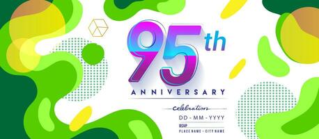 95ste jaren verjaardag logo, vector ontwerp verjaardag viering met kleurrijk meetkundig achtergrond en cirkels vorm geven aan.