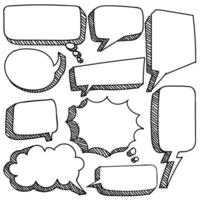 hand- getrokken bubbel toespraak in tekening stijl geïsoleerd Aan wit achtergrond, vector hand- getrokken reeks bubbel toespraak thema. vector illustratie