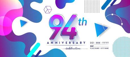 94e jaren verjaardag logo, vector ontwerp verjaardag viering met kleurrijk meetkundig achtergrond en cirkels vorm geven aan.