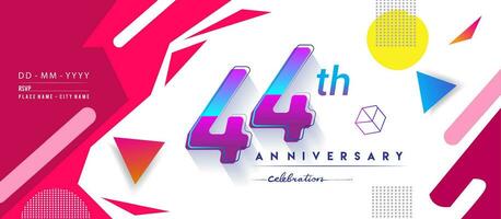 44e jaren verjaardag logo, vector ontwerp verjaardag viering met kleurrijk meetkundig achtergrond en cirkels vorm geven aan.