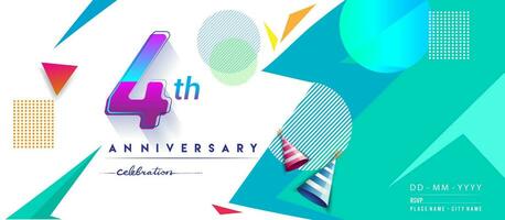 4e jaren verjaardag logo, vector ontwerp verjaardag viering met kleurrijk meetkundig achtergrond en cirkels vorm geven aan.