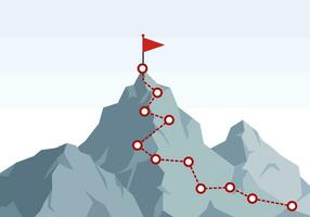 berg beklimming route naar piek. wandelen reis naar de top van de berg reis pad. route uitdaging infographic carrière top doel groei plan reis naar succes. bedrijf beklimming vector concept