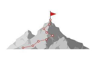 berg beklimming route naar piek. wandelen reis naar de top van de berg reis pad. route uitdaging infographic carrière top doel groei plan reis naar succes. bedrijf beklimming vector concept