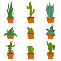 reeks van cactus kamerplanten in bloem potten. cactus pictogrammen in een vlak stijl Aan een wit achtergrond. planten vector illustratie