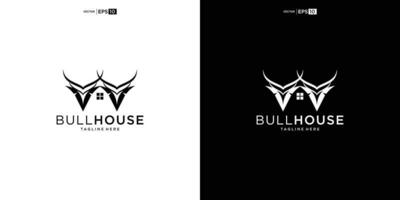 buffel stier bizon met huis logo ontwerp vector icoon silhouet illustratie