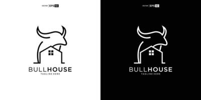buffel stier bizon met huis logo ontwerp vector icoon silhouet illustratie