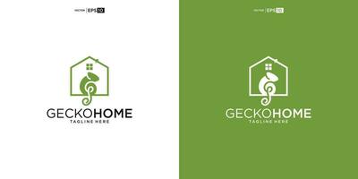 creatief gekko en huis logo vector concept element