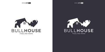 buffel stier bizon met huis logo ontwerp vector icoon silhouet illustratie