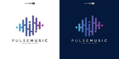 pulse muziek- speler logo element. logo sjabloon elektronisch muziek, gelijkmaker, op te slaan, audio Golf logo concept. vector