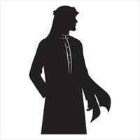 Arabisch moslim Mens vector silhouet, een moslim Mens houding vector