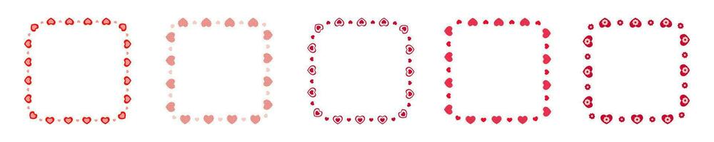 reeks van plein kaders met harten en bloemen. verzameling van Sjablonen voor Valentijn dag kaart, bruiloft uitnodiging, foto, afbeelding, banier, stickers vector