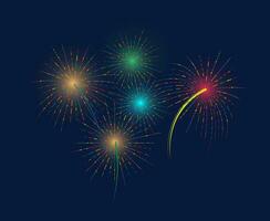exploderend feestelijk vuurwerk. veelkleurig vuurwerk Aan een blauw achtergrond. kleurrijk vlak vector illustratie