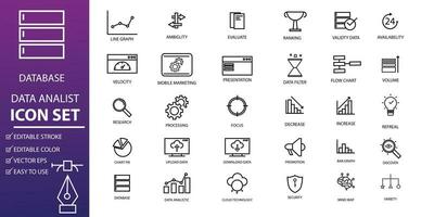 technologie icoon set. bewerkbare beroerte schets gegevens analist gemakkelijk stijl. geschikt voor ontwerp van app, ui of web elementen over software ontwikkeling, bedrijf web en technologie toepassingen vector