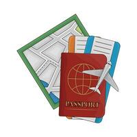 kaartje in paspoort boek, vliegtuig met kaarten illustratie vector
