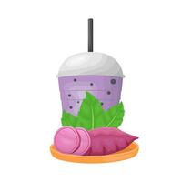 kop taro drinken met zoet aardappel Purper in snijdend bord illustratie vector