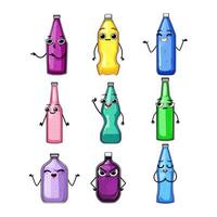 Frisdrank fles karakter reeks tekenfilm vector illustratie