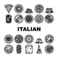 Italiaans keuken voedsel pasta pictogrammen reeks vector