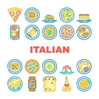 Italiaans keuken voedsel pasta pictogrammen reeks vector