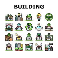 groen gebouw stad eco kantoor pictogrammen reeks vector