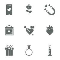 Valentijn dag solide icoon ontwerp vector symbool reeks inclusief smartphone, roos, liefde magneet, valentijnsdag dag, Cupido, hart vuur, valentijnsdag geschenk, liefde ring, romantisch kaars