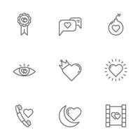 Valentijn dag icoon ontwerp vector symbool reeks inclusief insigne, chatten, bom, telefoongesprek, liefde koning, licht, oog, maand liefde, bioscoop
