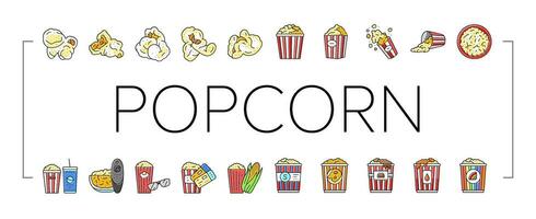 popcorn maïs knal bioscoop pictogrammen reeks vector