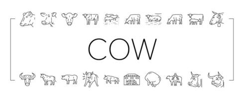 koe boerderij zuivel vee melk wit pictogrammen reeks vector