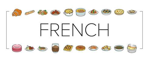 Frans keuken voedsel maaltijd pictogrammen reeks vector