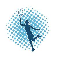 silhouet van een vrouw tennis speler in actie houding. silhouet van een vrouw spelen tennis sport met racket. vector