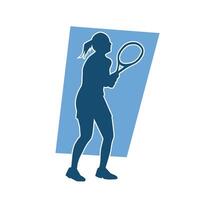 silhouet van een vrouw tennis speler in actie houding. silhouet van een vrouw spelen tennis sport met racket. vector