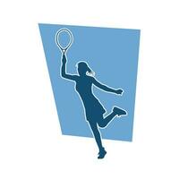 silhouet van vrouw badminton atleet in actie houding. silhouet van een slank vrouw spelen badminton sport. vector