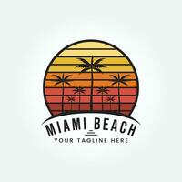 Miami strand logo silhouet palm bomen achtergrond zon en zee vector illustratie