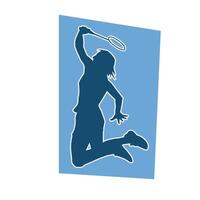 silhouet van vrouw badminton atleet in actie houding. silhouet van een slank vrouw spelen badminton sport. vector