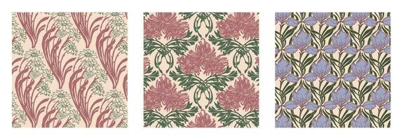 wijnoogst elegant natuur bloemen naadloos patroon reeks vector