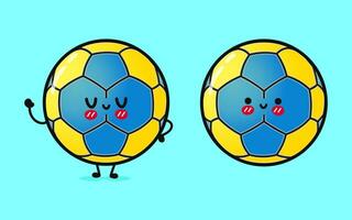 schattig grappig handbal. vector hand- getrokken tekenfilm kawaii karakter illustratie icoon. geïsoleerd Aan blauw achtergrond. handbal bal karakter concept