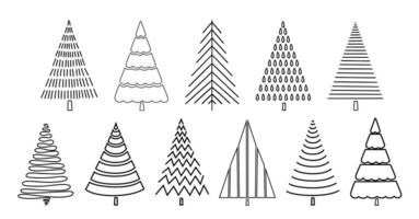 Kerstmis boom reeks gemakkelijk hand- getrokken schets tekening vector illustratie voor wintertijd gelukkig vakantie viering lijn kunst decor, groet kaart, uitnodiging, poster, vrolijk kerstmis, gelukkig nieuw jaar
