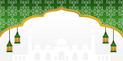 groen Islamitisch achtergrond, met lantaarn ornament, mandala en moskee silhouet. vector sjabloon voor banier, groet kaart voor Islamitisch vakantie, eid al fitr, Ramadan, eid al-adha