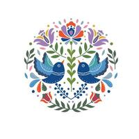 scandinavisch traditioneel volk kunst ornament vector ontwerp met bloemen en vogelstand