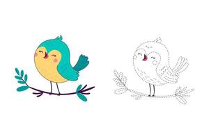 cirkel en kleur een schattig tekenfilm vogel. werkblad voor kinderen vector