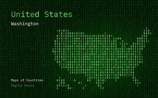 Verenigde staten van Amerika groen kaart getoond in binair code patroon. tsmc. Matrix nummers, nul, een. wereld landen vector kaarten. digitaal serie