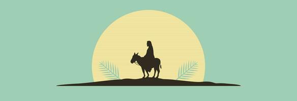 Jezus Christus is zittend Aan een ezel. vector