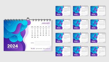 minimaal en modieus 2024 bureau kalender ontwerp sjabloon abstract vloeistof kleurrijk vormen vector